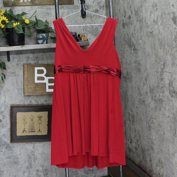 David's Bridal Womens Satin Trim Midi Knit A-Line Dress Red 18 - Picture 2 of 4
